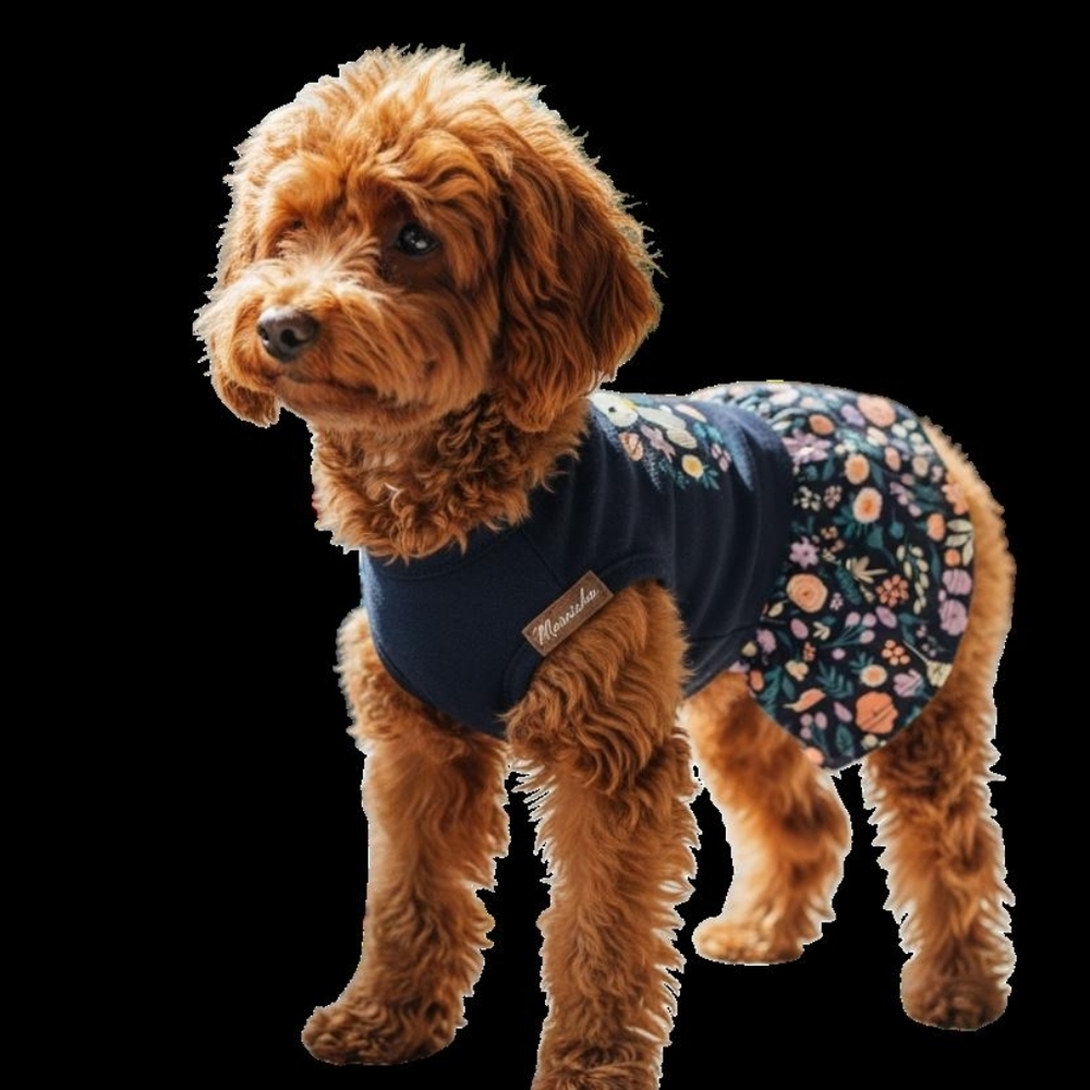 Peanuts Navy Pet Dress with Floral Accents, Size Medium
